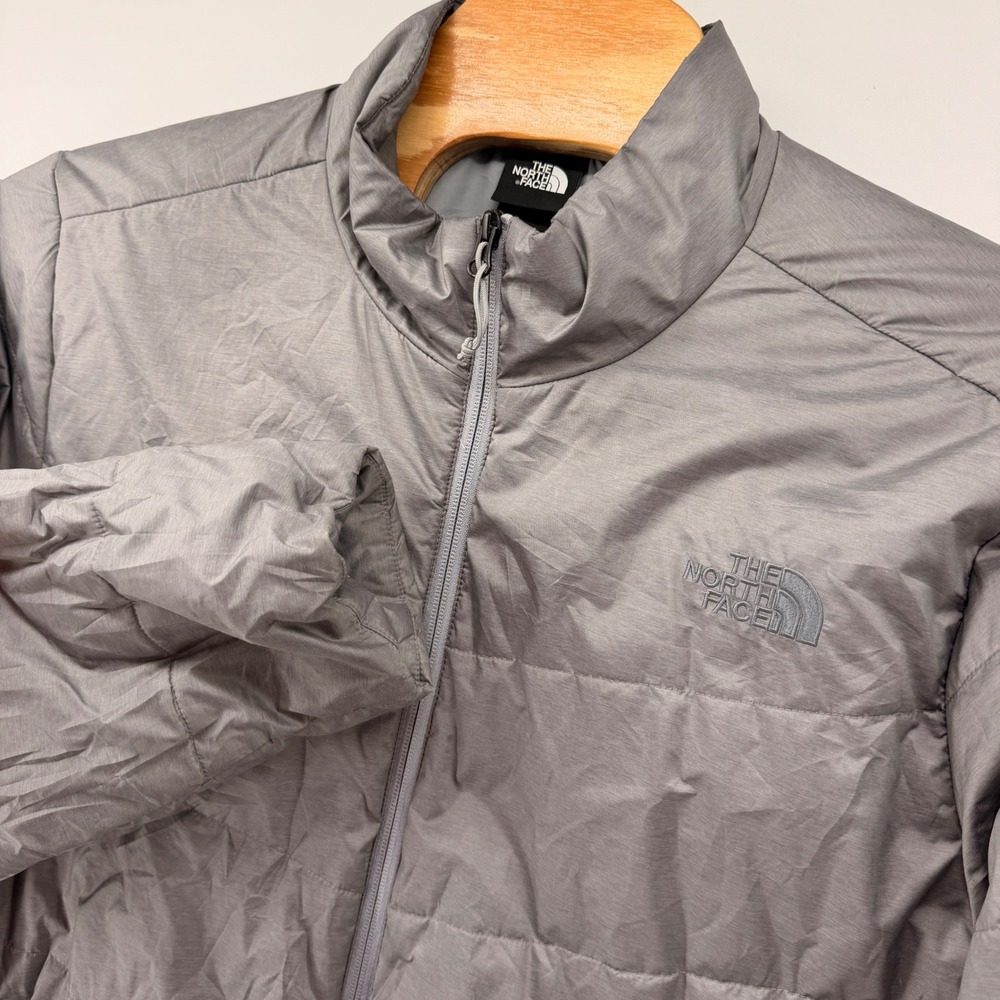 The North Face Puffer Jacket Men XXL Grey Quilted Insulated Full Zip Mock Neck